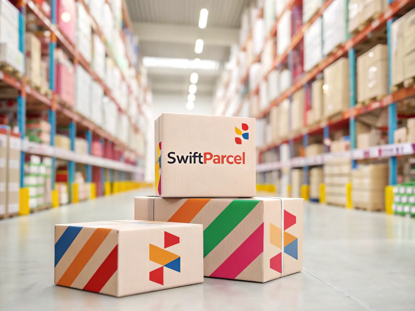 A warehouse scene with packages and couriers preparing shipments for e-commerce customers, highlighting the comprehensive nature of e-commerce logistics.